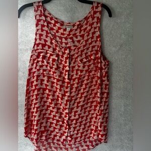 Gap Womens Sleeveless Orangey Red and Lgt Pink Button V-neck Top Size Medium